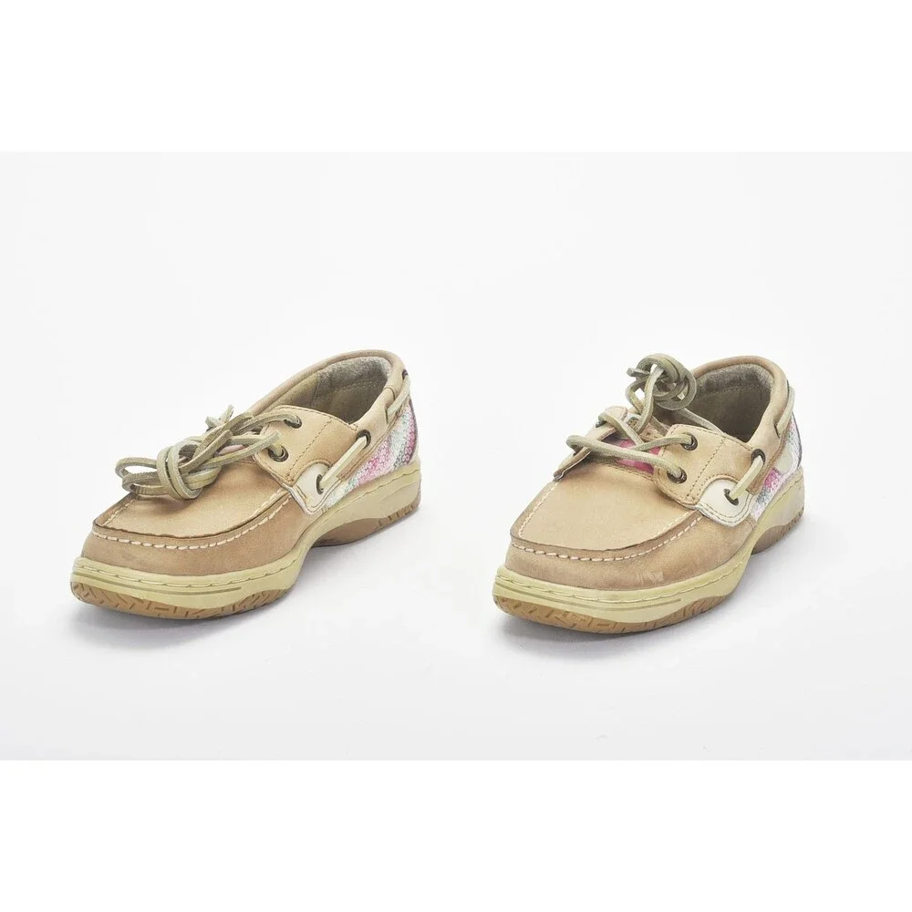 Sperry Kids Bluefish Pink / Green Plaid Sequin Boat Shoe Size 2.5